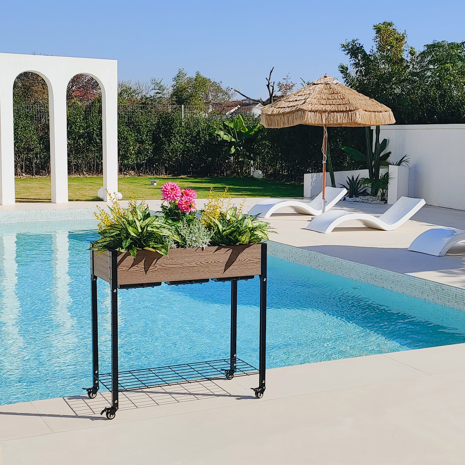 E333618WU Rolling Garden Planter / Potting Bench with Under Shelf Storage