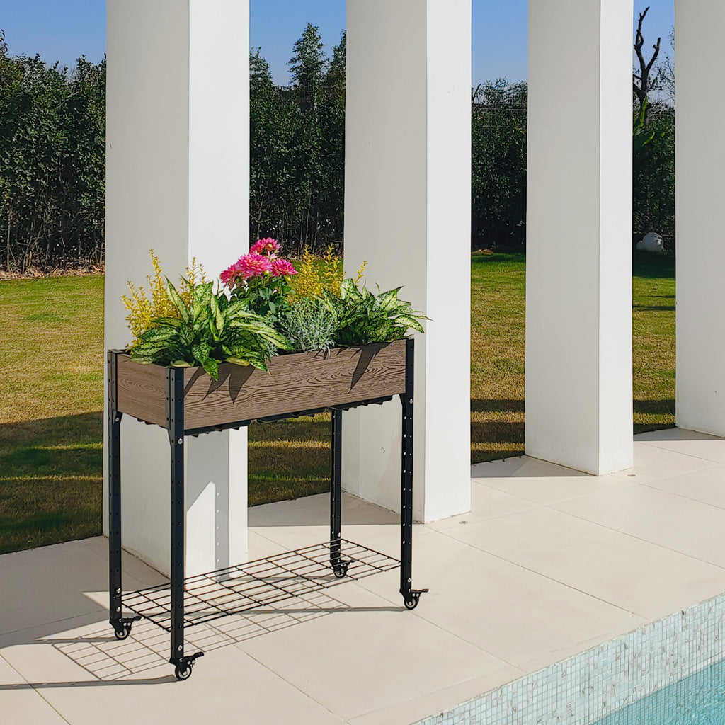 E333618WU Rolling Garden Planter / Potting Bench with Under Shelf Storage