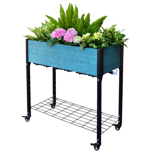 S333618UD Self-Watering Rolling Elevated Planter with Under Shelf